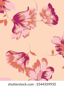 Floral seamless pattern with big flowers and Vector illustration.seamless floral watercolor pattern with garden pink, flowers roses, leaves, branches. Botanic tile, background.