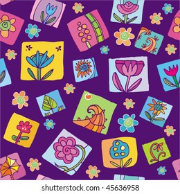 Floral seamless pattern with big flowers and butterflies