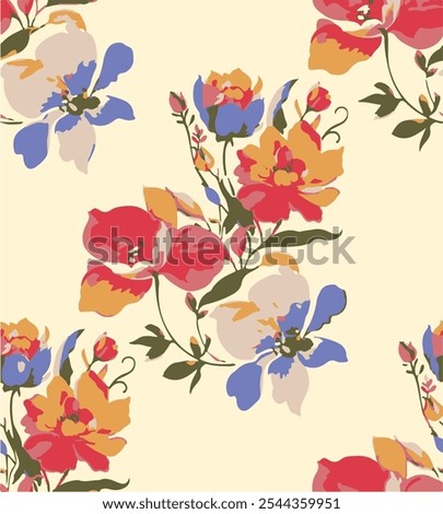 Floral seamless pattern with big flowers and Vector illustration.seamless floral watercolor pattern with garden pink, flowers roses, leaves, branches. Botanic tile, background.