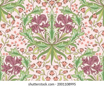 Floral Seamless Pattern With Big And Small Red Flowers On Light Pink Background. Vector Illustration.