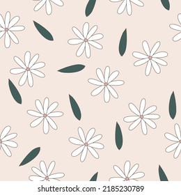Patrón floral sin costuras con grandes flores blancas. Ilustración de dibujo con la mano del vector.