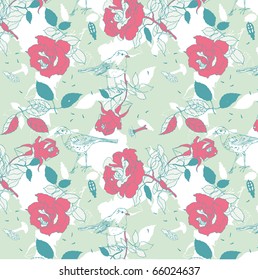 floral seamless pattern with bird