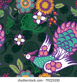 floral seamless pattern with bird