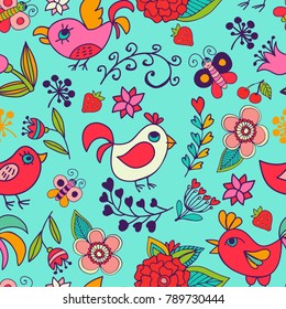 Floral seamless pattern with bird. Illustration can be used for cover, business card, background for poster, fabrics, wallpaper, textiles