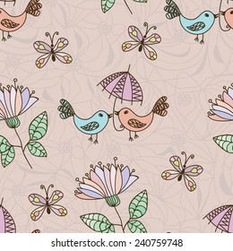 floral seamless pattern with birds 