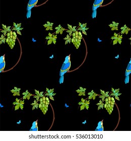 Floral seamless pattern with birds.