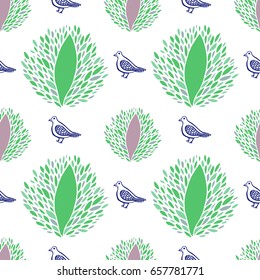 Floral seamless pattern with birds