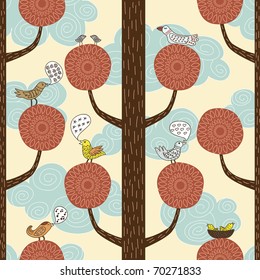 floral seamless pattern with birds