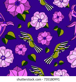 Floral seamless pattern with birds