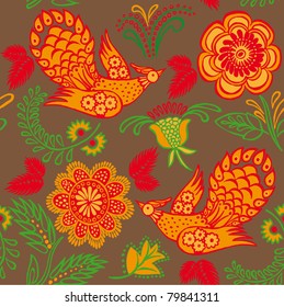 floral seamless pattern with birds