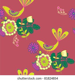 floral seamless pattern with birds