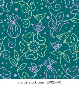Floral seamless pattern with birds