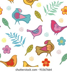 floral seamless pattern with birds