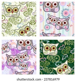 floral seamless pattern with birds and butterfly 