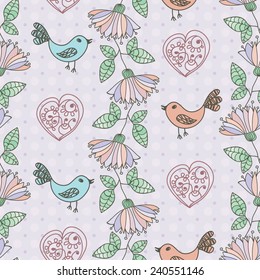 floral seamless pattern with birds and butterfly 