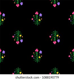 Floral seamless pattern. Black background with vivi flowers.