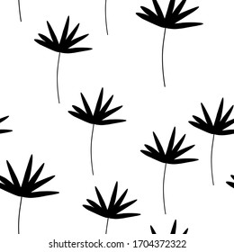 Patrón floral sin fisuras con silueta de ramas negras sobre fondo blanco. Ornamento con hojas tropicales. Ilustración vectorial para tela, textil, carteles, papel. estampado de moda. Estilo Doodle. 
