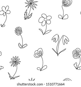 floral seamless pattern black flowers white background