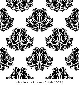 Floral seamless pattern. Black flowers on white background. Vector illustration