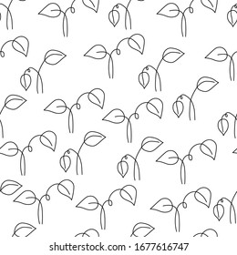 Floral seamless pattern with black leaves silhouette on white background. Ornament with branches. Vector illustration for fabric, textile, wallpaper, posters, paper. fashion print. Doodle style. 