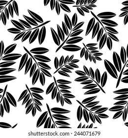 Floral seamless pattern with black leaves on white background