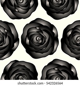 The floral seamless pattern in black and neutral colors. Flower pattern of multicolored rose flowers. Fabric texture pattern with seamless rose flowers. Vector illustration.
