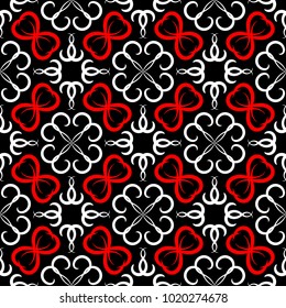 Floral seamless pattern. Black red white background for wallpapers, textile and fabrics