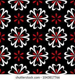 Floral seamless pattern. Black red and white background for wallpapers, textile and fabrics.