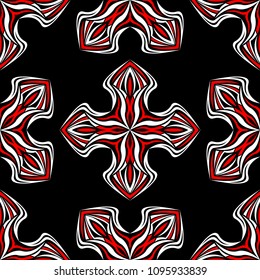 Floral seamless pattern. Black red and white background for wallpapers, textile and fabrics.