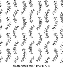 Floral seamless pattern with black twigs on white background. Vector monochrome background.  Texture for textile, fabric, wallpaper, wrapping paper.