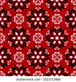 Floral seamless pattern. Black and white design on red background,  for wallpapers and textile