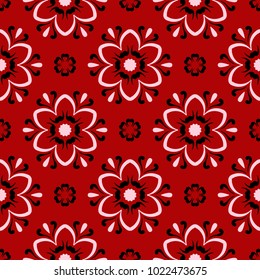 Floral seamless pattern. Black and white design on red background,  for wallpapers and textile