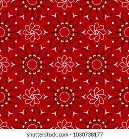 Floral seamless pattern. Black and white design on red background,  for wallpapers and textile