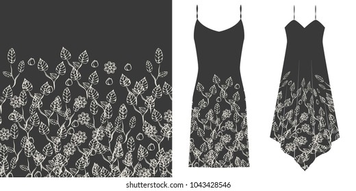 Floral seamless pattern. Black and white. Underwear concept. Horizontally seamless. Vector illustration. Eps 10