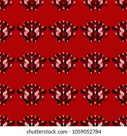 Floral seamless pattern. Black and white design on red background,  for wallpapers and textile