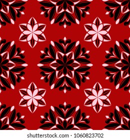 Floral seamless pattern. Black and white design on red background,  for wallpapers and textile