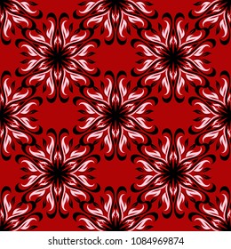 Floral seamless pattern. Black and white design on red background,  for wallpapers and textile