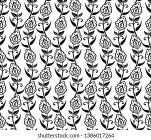 Floral seamless pattern. Black and white element. Fabric for ornament, wallpaper, packaging, vector background.