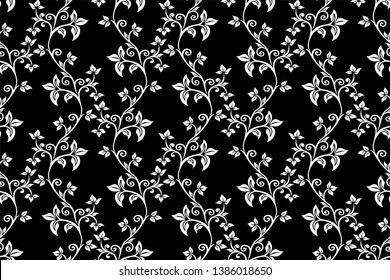 Floral seamless pattern. Black and white element. Fabric for ornament, wallpaper, packaging, vector background.