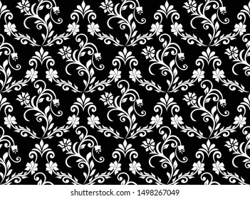 Floral seamless pattern. Black and white element. Fabric for ornament, wallpaper, packaging, vector background.