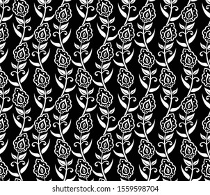 Floral seamless pattern. Black and white element. Fabric for ornament, wallpaper, packaging, vector background.