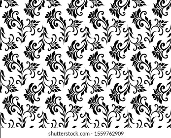 Floral seamless pattern. Black and white element. Fabric for ornament, wallpaper, packaging, vector background.