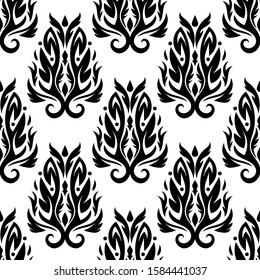 Floral seamless pattern. Black and white decorative background. Vector illustration