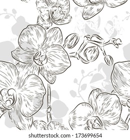 Floral seamless pattern, Black and white