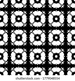 Floral seamless pattern. Black and white dark background. Vector illustration