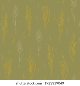 floral seamless pattern. Black and white background with wildflowers and herbs. Hand drawing pencil, outline, sketch