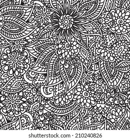 Floral seamless pattern in black and white.
