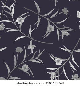 Floral seamless pattern, black and white ruellia tuberosa flowers