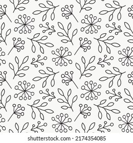 Floral seamless pattern. Black and white vector illustration.