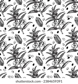 Patrón floral sin fisuras. Ilustración vectorial en blanco y negro con hojas y flores.